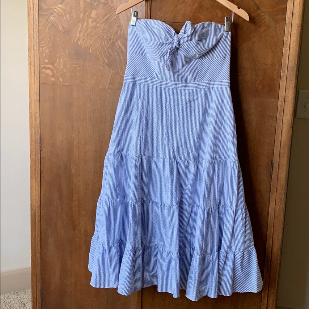 J Crew Jackaroo stripe seersucker bow tiered dress